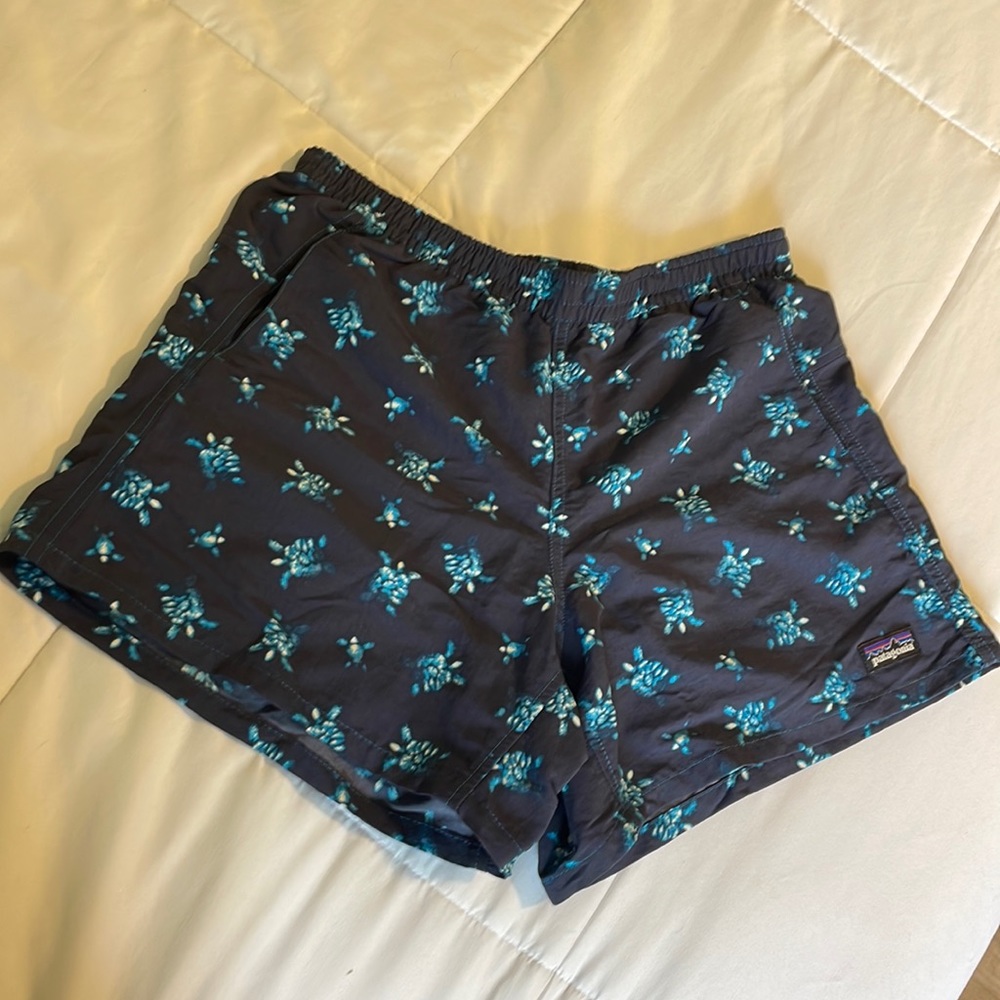 Sea turtle Patagonia shorts, 4 inch inseam.